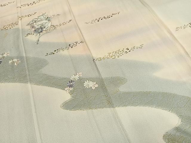 平和屋着物●訪問着 刺繍 陶器花文 暈し染め 金彩 正絹 逸品 AABL3065fy