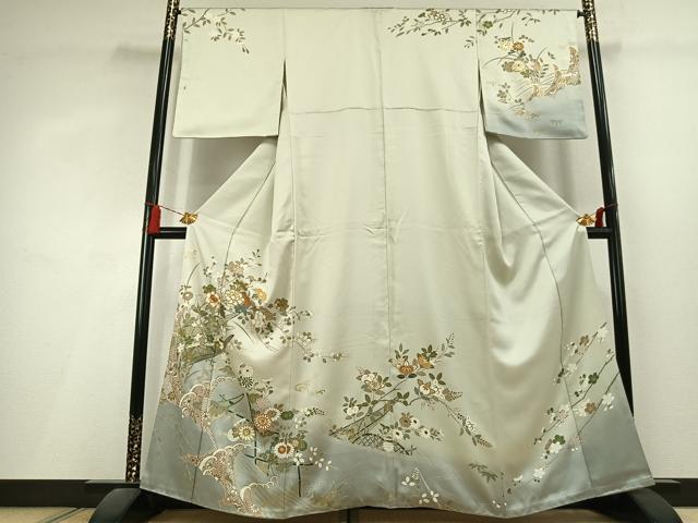 平和屋着物●訪問着 駒刺繍 草花文 暈し染め 金彩 正絹 逸品 AABL3067fy