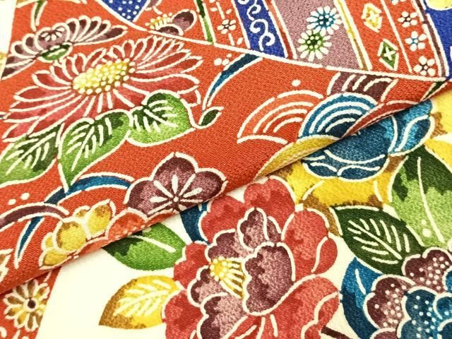 平和屋着物●訪問着 型染め 花蝶文 鬼しぼ縮緬 正絹 逸品 AABL3068fy