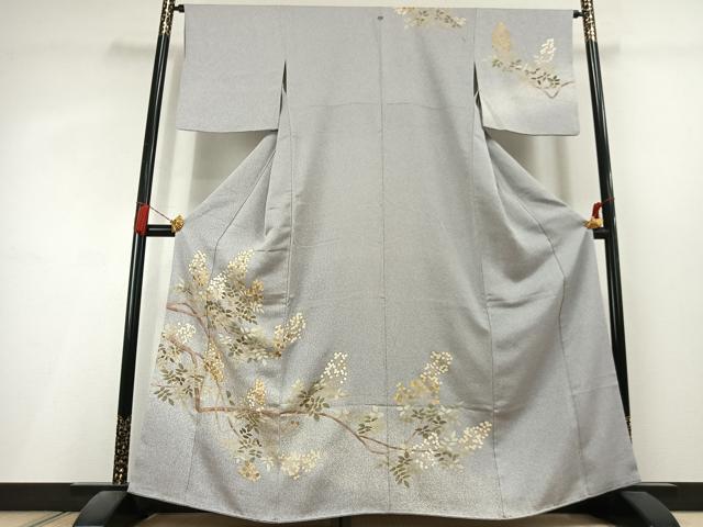 平和屋着物●訪問着 刺繍 枝花文 たたき染め 金彩 正絹 逸品 AABL3070fy