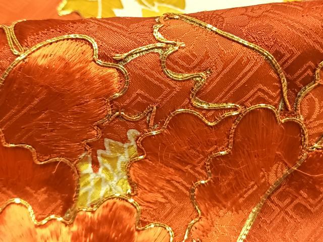 平和屋着物●豪華振袖 絞り 駒刺繍 草花文 金彩 正絹 逸品 AABL3074fy