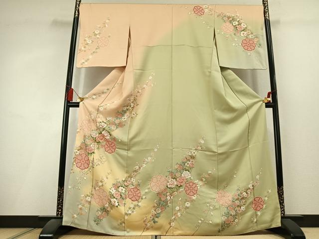 平和屋着物●訪問着 絞り 駒刺繍 草花文 暈し染め 金彩 やまと誂製 正絹 逸品 AABL3082fy