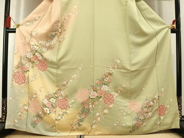 平和屋着物●訪問着 絞り 駒刺繍 草花文 暈し染め 金彩 やまと誂製 正絹 逸品 AABL3082fy
