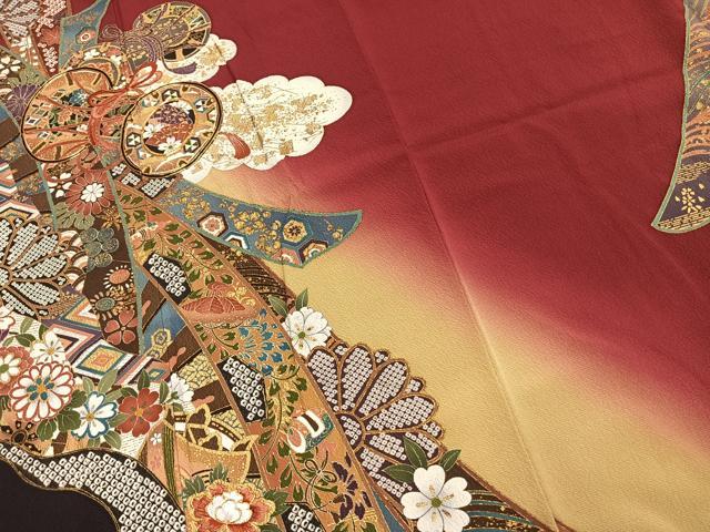 平和屋着物●豪華振袖 駒刺繍 鼓花文 暈し染め 金彩 正絹 逸品 AABL3084fy