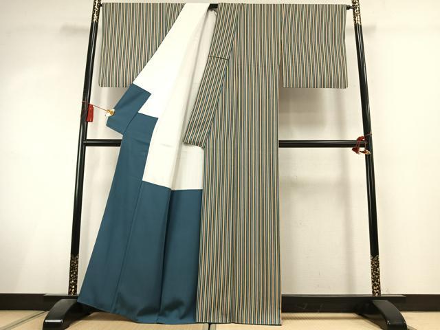 平和屋着物●上質な小紋 縞 正絹 逸品 AABL3093fy