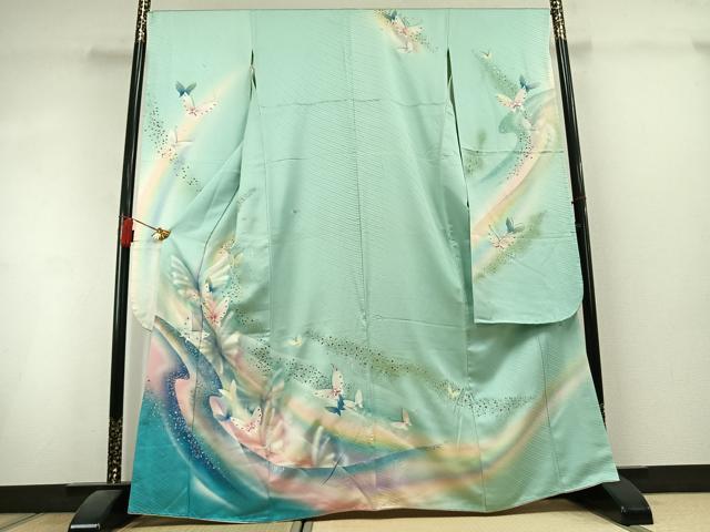 平和屋着物●パリコレクション ファッションモデル・デザイナー 山口小夜子 振袖 舞蝶文 暈し染め 金銀彩 正絹 逸品 AABL3099fy