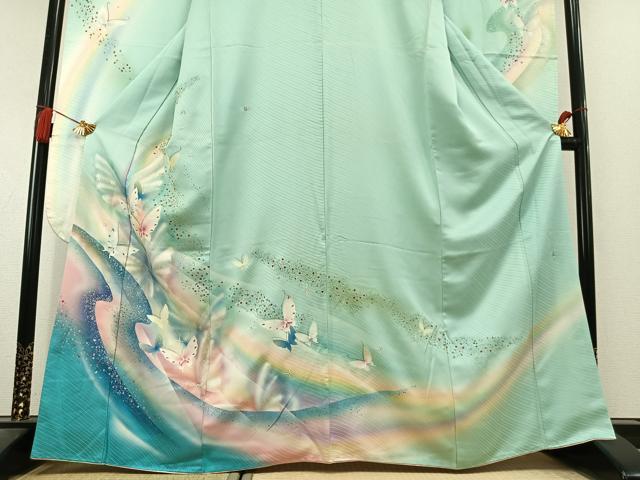 平和屋着物●パリコレクション ファッションモデル・デザイナー 山口小夜子 振袖 舞蝶文 暈し染め 金銀彩 正絹 逸品 AABL3099fy