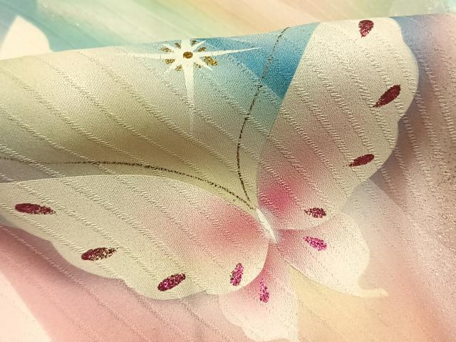 平和屋着物●パリコレクション ファッションモデル・デザイナー 山口小夜子 振袖 舞蝶文 暈し染め 金銀彩 正絹 逸品 AABL3099fy