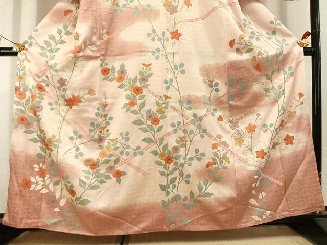 平和屋着物●訪問着 草花文 暈し染め 金彩 正絹 逸品 AABL3101fy