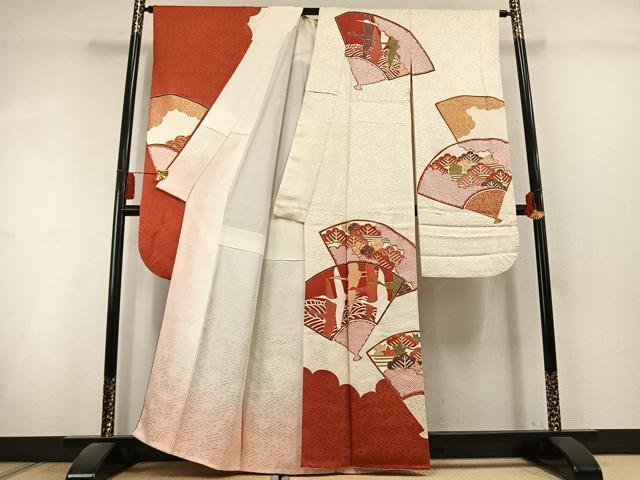 平和屋着物●豪華振袖 駒刺繍 扇面花鳥文 金彩 正絹 逸品 AABL3108fy