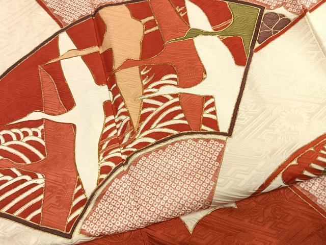 平和屋着物●豪華振袖 駒刺繍 扇面花鳥文 金彩 正絹 逸品 AABL3108fy