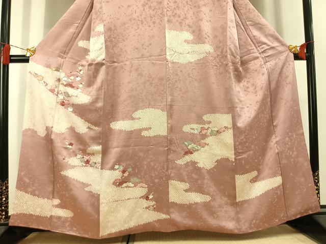 平和屋着物●訪問着 絞り 刺繍 枝梅松文 金糸 銀彩 正絹 逸品 AABL3109fy