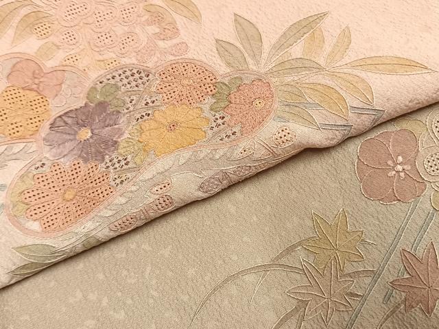 平和屋着物●訪問着 中国三大刺繍 スワトウ刺繍 汕頭刺繍 総刺繍 草花松文 暈し染め 正絹 逸品 AABL3112fy