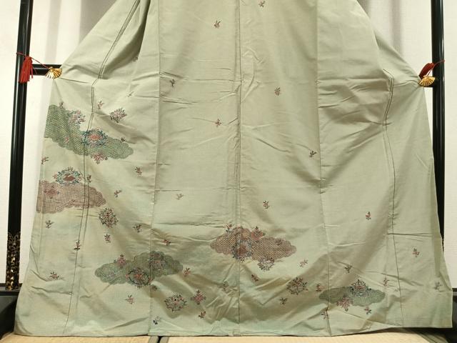 平和屋着物●本場染大島紬 訪問着 中国三大刺繍 スワトウ刺繍 汕頭刺繍 総刺繍 雲取り吉祥花文 金糸 ロング丈 正絹 逸品 AABL3116fy
