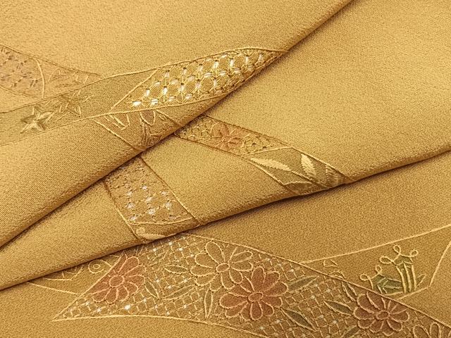 平和屋着物●上質な小紋 中国三大刺繍 スワトウ刺繍 汕頭刺繍 総刺繍 熨斗花文 正絹 逸品 未使用 AABL3119fy