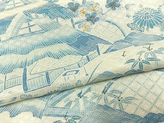 平和屋着物●訪問着 松竹梅 風景文 暈し染め 金彩 正絹 逸品 AABL3127fy