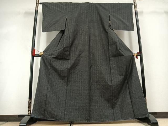 平和屋着物●本場大島紬 麻の葉文様 黒地 正絹 逸品 未使用 AABL3133fy