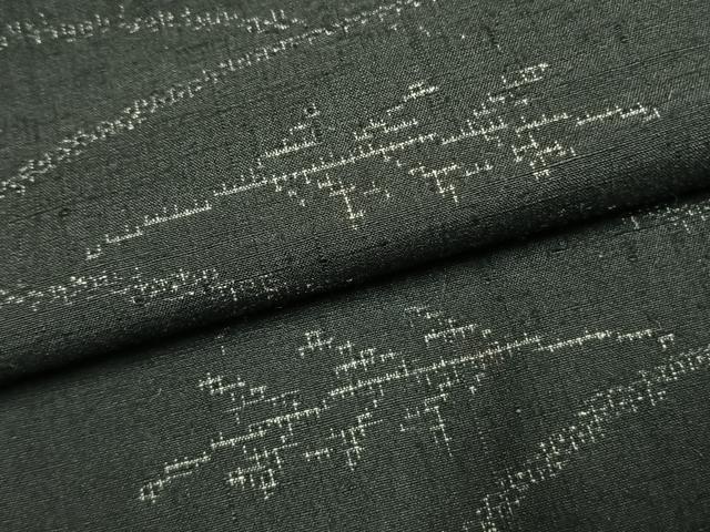 平和屋着物●結城紬 100亀甲 草葉文 黒地 正絹 逸品 AABL3140fy