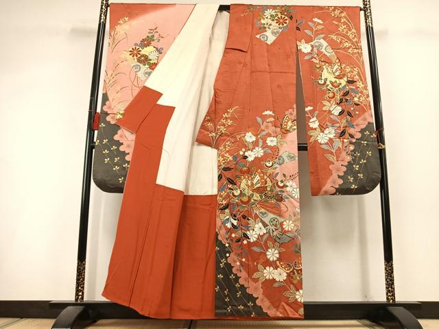 平和屋着物●女優・後藤久美子ブランド 振袖 駒刺繍 花蝶文 暈し染め 金銀彩 正絹 逸品 AABL3144fy