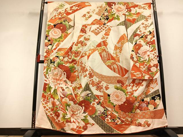 平和屋着物●豪華振袖 駒刺繍 草花文 金彩 逸品 AABL3146fy