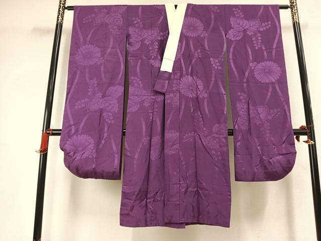 平和屋着物●振袖用長襦袢 無双仕立て 草花地紋 蒲葡色 正絹 逸品 AABL3152fy