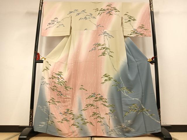 平和屋着物●訪問着 友禅 枝松文 暈し染め 正絹 逸品 AABL3158fy