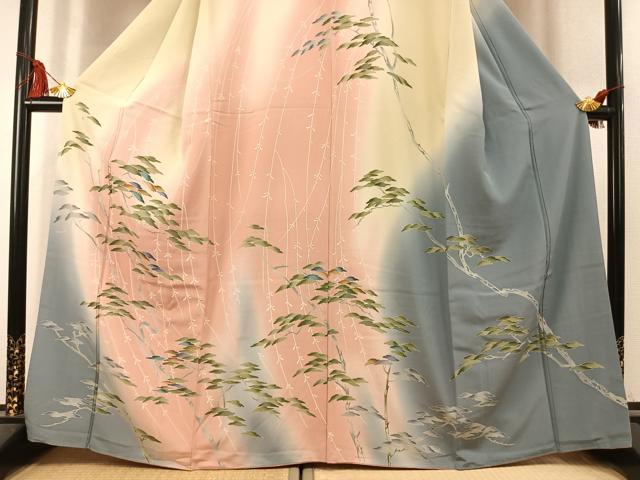 平和屋着物●訪問着 友禅 枝松文 暈し染め 正絹 逸品 AABL3158fy
