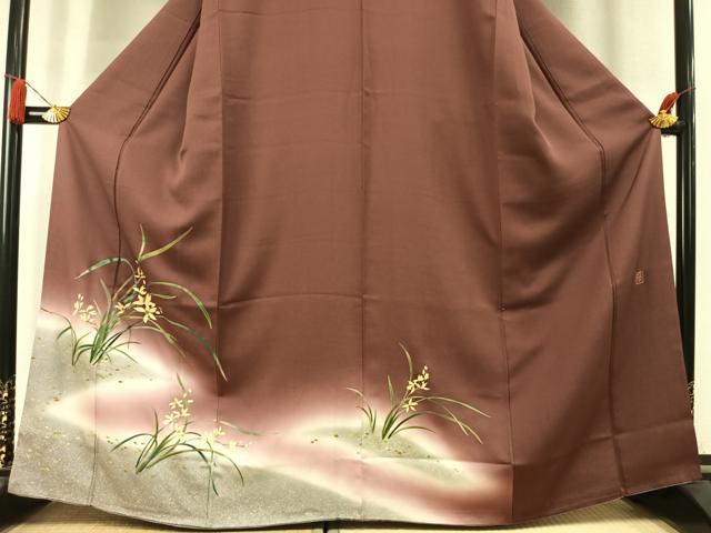 平和屋着物●漆工芸作家 金森一博 訪問着 草花文 暈し染め 金彩 正絹 逸品 AABL3162fy