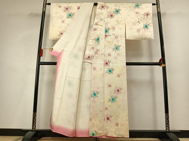 平和屋着物●上質な小紋 草花文 暈し染め 正絹 逸品 AABL3164fy