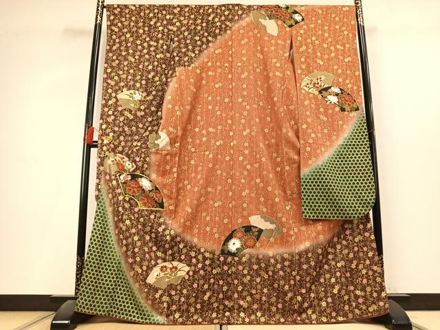 平和屋着物●豪華振袖 駒刺繍 地紙花文 暈し染め 金彩 正絹 逸品 AABL3165fy