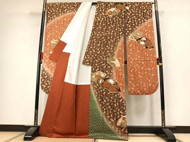 平和屋着物●豪華振袖 駒刺繍 地紙花文 暈し染め 金彩 正絹 逸品 AABL3165fy