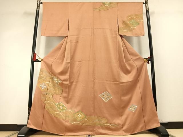 平和屋着物●訪問着 駒刺繍 花菱文 金糸 金彩 正絹 逸品 AABL3175fy