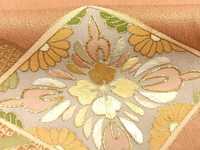 平和屋着物●訪問着 駒刺繍 花菱文 金糸 金彩 正絹 逸品 AABL3175fy