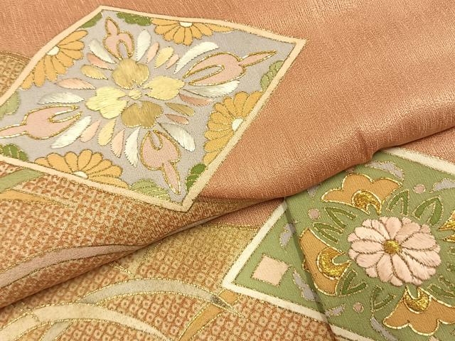 平和屋着物●訪問着 駒刺繍 花菱文 金糸 金彩 正絹 逸品 AABL3175fy