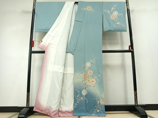 平和屋着物●訪問着 吉祥花文 暈し染め 金銀彩 正絹 逸品 AABL3176fy