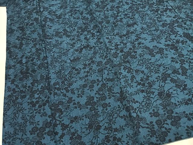 平和屋着物●上質な小紋 藍 型染め 花鳥文 正絹 逸品 AABL3177fy
