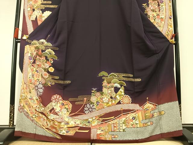 平和屋着物●豪華振袖 熨斗花鳥文 暈し染め 金彩 正絹 逸品 AABL3180fy