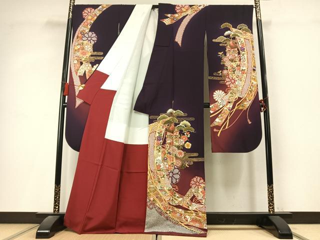 平和屋着物●豪華振袖 熨斗花鳥文 暈し染め 金彩 正絹 逸品 AABL3180fy