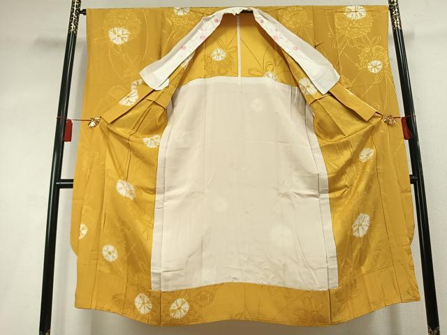 平和屋着物●振袖用長襦袢 無双仕立て 草花地紋 山吹色 やまと誂製 半衿刺繍 正絹 逸品 AABL3184fy