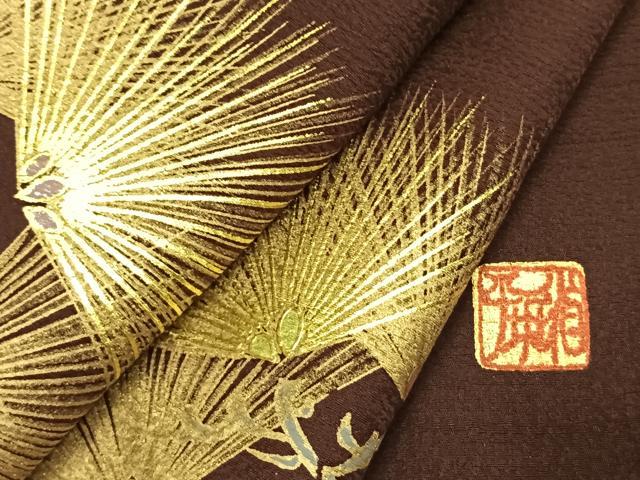 平和屋着物●金彩友禅作家 金彩の魔術師 堀省平 金煌織 訪問着 枝松文 金彩 正絹 逸品 AABL3185fy