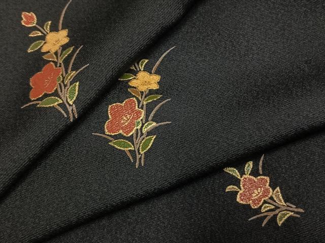 平和屋着物●上質な小紋 草花文 黒地 金彩 正絹 逸品 AABL3187fy