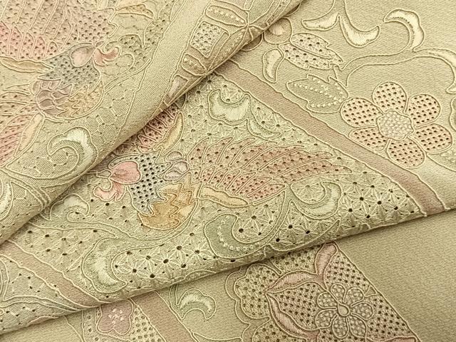 平和屋着物●訪問着 中国三大刺繍 スワトウ刺繍 汕頭刺繍 総刺繍 花鳥文 正絹 逸品 AABL3189fy