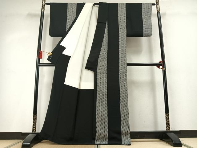 平和屋着物●内田秀一 江戸小紋 麻の葉間道 黒地 正絹 逸品 未使用 AABL3190fy