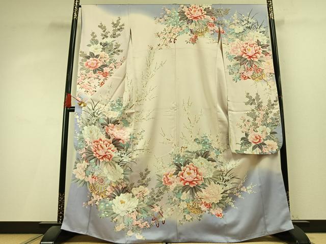 平和屋着物●豪華振袖 草花文 暈し染め 金彩 正絹 逸品 AABL3194fy