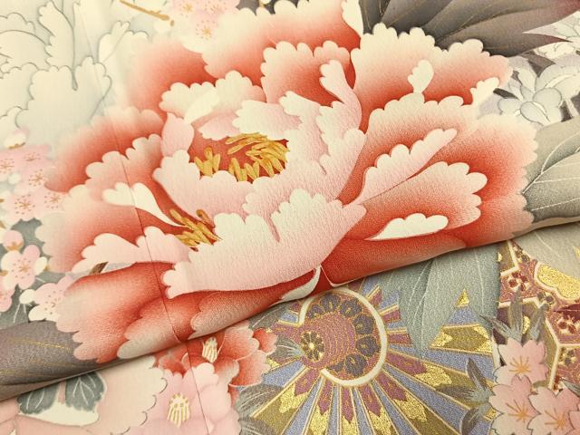 平和屋着物●豪華振袖 草花文 暈し染め 金彩 正絹 逸品 AABL3194fy