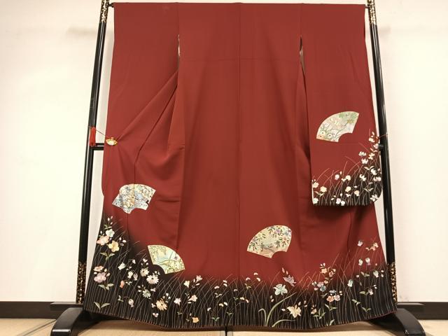 平和屋着物●豪華振袖 総刺繍 地紙舞蝶花鳥文 暈し染め 金糸 正絹 逸品 AABL3195fy