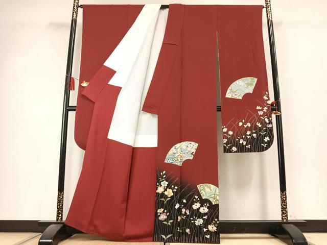平和屋着物●豪華振袖 総刺繍 地紙舞蝶花鳥文 暈し染め 金糸 正絹 逸品 AABL3195fy
