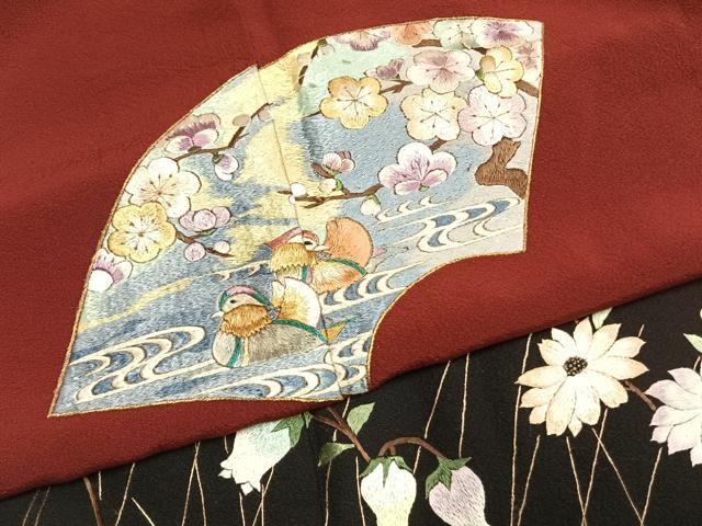 平和屋着物●豪華振袖 総刺繍 地紙舞蝶花鳥文 暈し染め 金糸 正絹 逸品 AABL3195fy