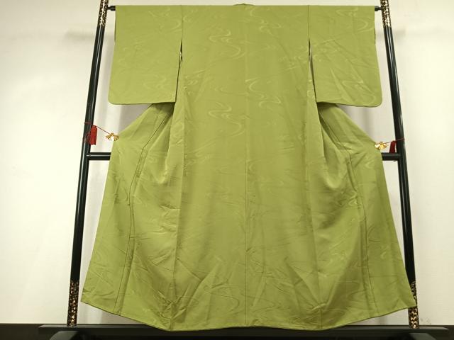平和屋着物●上質な色無地 流水地紋 若苗色 正絹 逸品 AABL3200fy