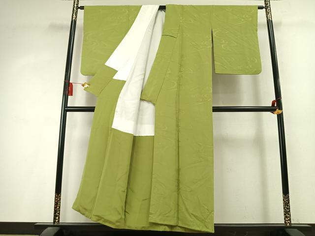 平和屋着物●上質な色無地 流水地紋 若苗色 正絹 逸品 AABL3200fy